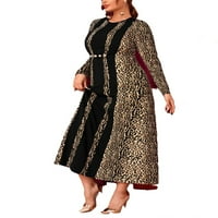 Ženske elegantne višebojne haljine A kroja s dugim rukavima Plus veličine s leopard printom