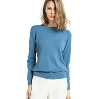 Pulover Ženski džemper okruglog vrata široki pulover dugih rukava jednobojna pletena donja košulja