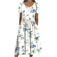 Ženske midi haljine, ljetne Ležerne široke boho haljine s cvjetnim printom, vratom, kratkim rukavima, do koljena,