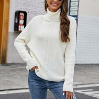 Džemperi s okruglim vratom za žene, ženski pulover u punoj boji s uspravnim ovratnikom, pleteni džemper s dugim