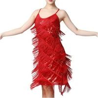 Rasprodaja A-listera Ženska haljina za Dan zahvalnosti s naramenicama s šljokicama i perjem bez rukava jednobojna