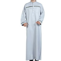 muški casual vintage muslimanski pamučni laneni ogrtač dugih rukava kaftan na kopčanje haljina s kapuljačom islamska