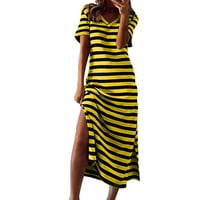 Haljina za žene, modna ženska labava seksi ljetna Mini haljina bez rukava s tiskanim okruglim vratom u žutoj boji;
