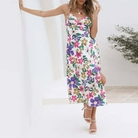 Ženska ljetna haljina bez rukava s cvjetnim printom duga haljina za plažu bez leđa