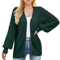 Ketyyh-chn ženski kardigan džemper otvoreni prednji pleteni kaput slegne ramenima za žene zeleno, L