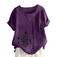 Ležerna odjeća bluze za žene s kratkim rukavima na kopčanje ljetne košulje širokog kroja od pamuka i lana Slatke