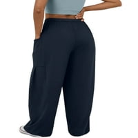 2 inča/ ženske hlače širokih nogavica Palazzo hlače srednjeg struka casual jednobojne fitness hlače tamnoplave