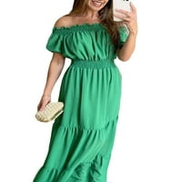 Jedna otvor žena ljeto ležerna dugačka haljina solidna boja bez ramena vrat kratki rukavi kratki rukavi ruša haljina