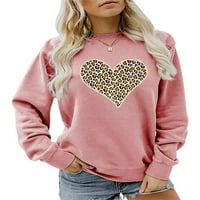 Ženski pulover majica s okruglim vratom dukserica s dugim rukavima radni topli topovi ležerni print srca ružičasto