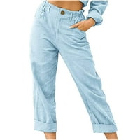Ženske duge hlače na rasprodaji Jesen-Ljeto Ženske casual jednobojne hlače džepovi na gumbu elastični pojas udobne