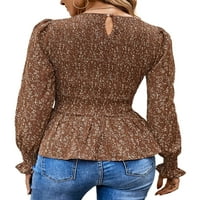 Ženska plisirana majica za ležerne dnevne tunike, bluza s okruglim vratom, ležerni puloveri, majice u boji kave,