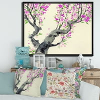 Dizajnirati 'Japansko stablo s ljubičastim cvjetovima na' tradicionalno uokvireno platno zidne umjetničke tisak