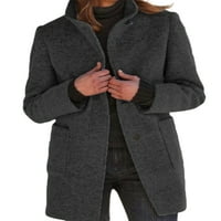 Ženski vuneni kaput s jednoslojnom podstavom s ovratnikom na dugmad s dugim rukavima bez podstave