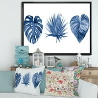 DesignArt 'Tropska lišća u klasičnoj plavoj' tropskoj uokvirenoj platnu zidne umjetničke print