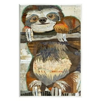 Stupell Industries Smiles Sloth Patchwork kolaž Jungle Animal Portret Grafička umjetnost Umjetnost Umjetnički