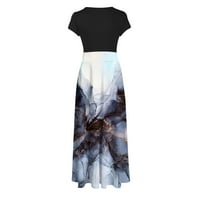 Fartey Linijske haljine za žene s kratkim rukavima Tunika Maxi Sundress casual trendi mramorni print patchwork