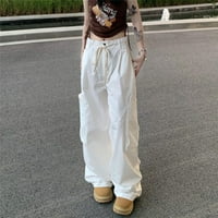 Ženske hlače u boji duge teretne hlače Ravne široke noge elastične ljetne hlače s džepovima s bijelim xl