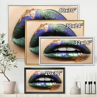 DesignArt 'Žene usne sa zelenim ružem i zubima' Moderno uokvirena platna zidna umjetnost print