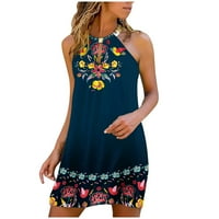 Ženske Ležerne haljine s cvjetnim printom s naramenicama, ljetne haljine Za plažu, kratke sarafane bez rukava