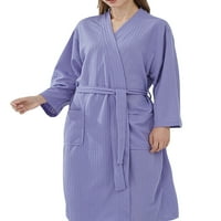Ženski široki kimono ogrtač s remenom, lagani Kućni ogrtači s džepovima, Pidžama za spavaću sobu u Svijetloljubičastoj