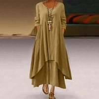 Maksi haljina za žene jesenske haljine nepravilna jednobojna duga haljina s dugim rukavima ženska ležerna široka