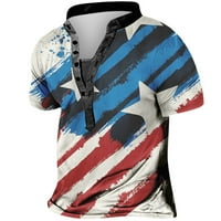 Muške majice s patriotskim printom američke zastave od 4 inča, moderan gornji dio s gumbima, Vintage majica kratkih