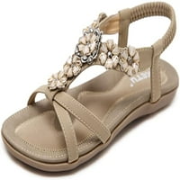 Boho ženske ravne sandale s t-remenom s perlicama i rhinestonesom cipele za plažu ljetne ženske ravne sandale