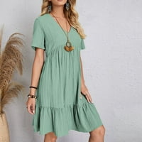 Dianli ženske vrećane kratke rukave V vrat Čvrsta naplata haljina Summer Beach Prevelika haljina s visokim strukom