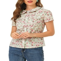 Jedinstvene ponude ženskog retro -a peter pan ovratnika gumb prednja cvjetna bluza za ispis