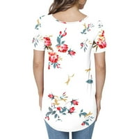 Ženska bluza, ležerna majica kratkih rukava s cvjetnim printom, bluza na kopčanje s križnim remenom i dekolteom