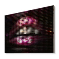 DesignTart 'detalj o pikseliranom ružičastom ženskom usnama' moderni tisak na prirodnom borovom drvetu