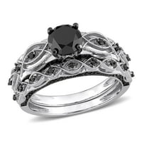 Miabella Women's 1- karat T.W. Black Diamond Infinity vjenčani prsten postavljen u 10kt bijelom zlatu