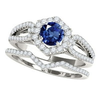 Zaručnički prstenovi za žene 1. Vjenčani set od safira i dijamanata u 14k bijelom zlatu