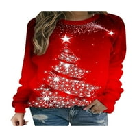 Ženska božićna dukserica ležerni preveliki džemper dugih rukava Božićni pulover s okruglim vratom s printom