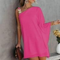 Ženska modna jednobojna ljetna haljina A kroja s ramena u svijetlo ružičastoj boji u A-liniji