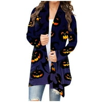Ženski kardigan srednje duljine s rupicama, ležerni kaput s printom za Noć vještica