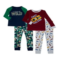 Wonder Nation Baby and Toddler Boy Dugi rukav Snug-Fit pidžama, 4-komad, veličine 12m-5T