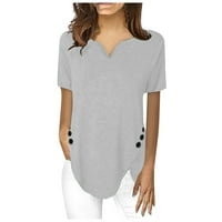 Leylayray bluza za ženske modne modne majice kratke rukave s V-izrezom Twisheirt Tops Bluuse Grey XL