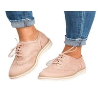 Glookwis Womens casual cipele WingTip Brogues čipkani stanovi dame lagane prozračne cipele Vintage Comfort Pink