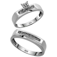2-dijelni dijamantni zaručnički prsten od sterling srebra za njega i nju s rodijumskom završnom obradom, širok,