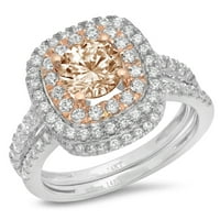 1. dijamant okruglog reza s imitacijom šampanjca od 18k bijelog ružičastog zlata, s naglascima, svadbeni set od