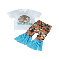 Meihuida Kid Girls hlače Postavite posadu kratkih rukava za vrat slova Print majica s kravama Cactus Print Flare