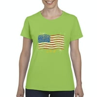 Normalno je dosadno - ženska majica kratka rukava, do žena veličine 3xl - Američka zastava SAD u zlatu