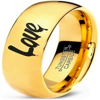 Prsten od volframa s natpisom za muškarce i žene, udobno pristajanje, 18K žuto zlato, Polirana kupola