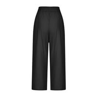 Ženske casual hlače od pamuka i lana u punoj boji elastični pojas široke hlače skraćene hlače za žene Capri hlače