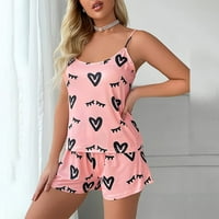Žensko modno donje rublje s ljubavnim printom odjeća za spavanje Top kratke hlače pidžama Set ružičasta 2 inča