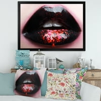DesignArt 'puna ženske usne s ružičastom i crnom' modernom uokvirenom umjetničkom tiskom