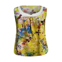 Ženski ljetni top, majice s cvjetnim printom, majice bez rukava, majica za odmor, široki pulover u žutoj boji;