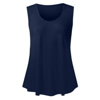 Ženske majice bez rukava s okruglim vratom s jednobojnim printom u tamnoplavoj boji;