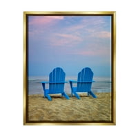 Dvije stolice na plaži ružičasti izlazak sunca obalna fotografija metalik zlato uokvireni umjetnički print zid